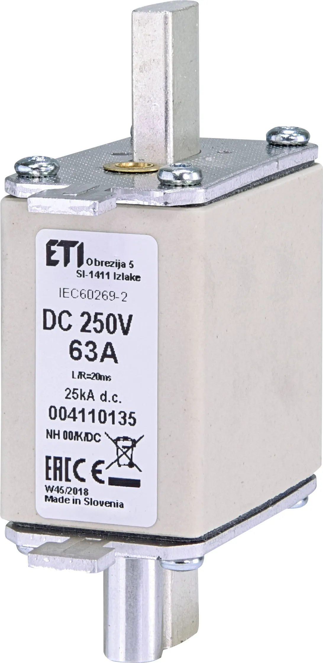 Wkładka topikowa NH00/K 63A/250V DC 004110135